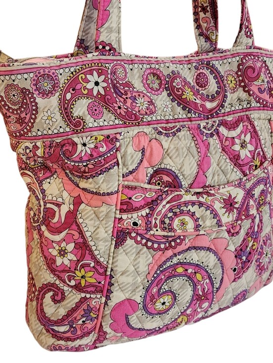 Vera Bradley Handbags - Vera Bradley Quilted Tote Shoulder Bag – Pink Paisley Floral Pattern 14" Wide